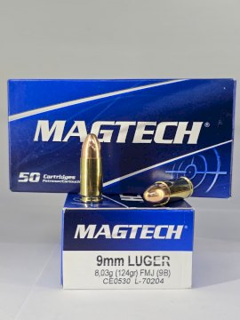 CARTUCHO MAGTECH CALIBRE 9MM LUGER FMJ 124 GRS LOTE L-50106