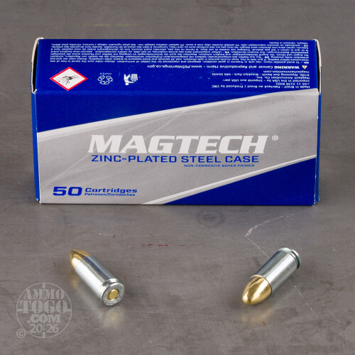 CARTUCHO MAGTECH CALIBRE 9MM LUGER FMJ 124 GRS LOTE 50106 PLATEADO