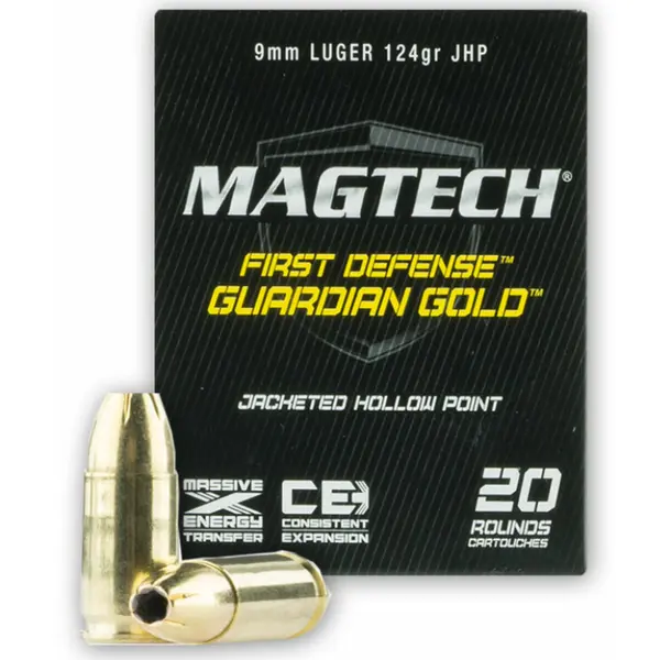 MUNICION MAGTECH CALIBRE 9 MM LUGER JHP 124 GRS GUARDIAN GOLD LOTE L-0083
