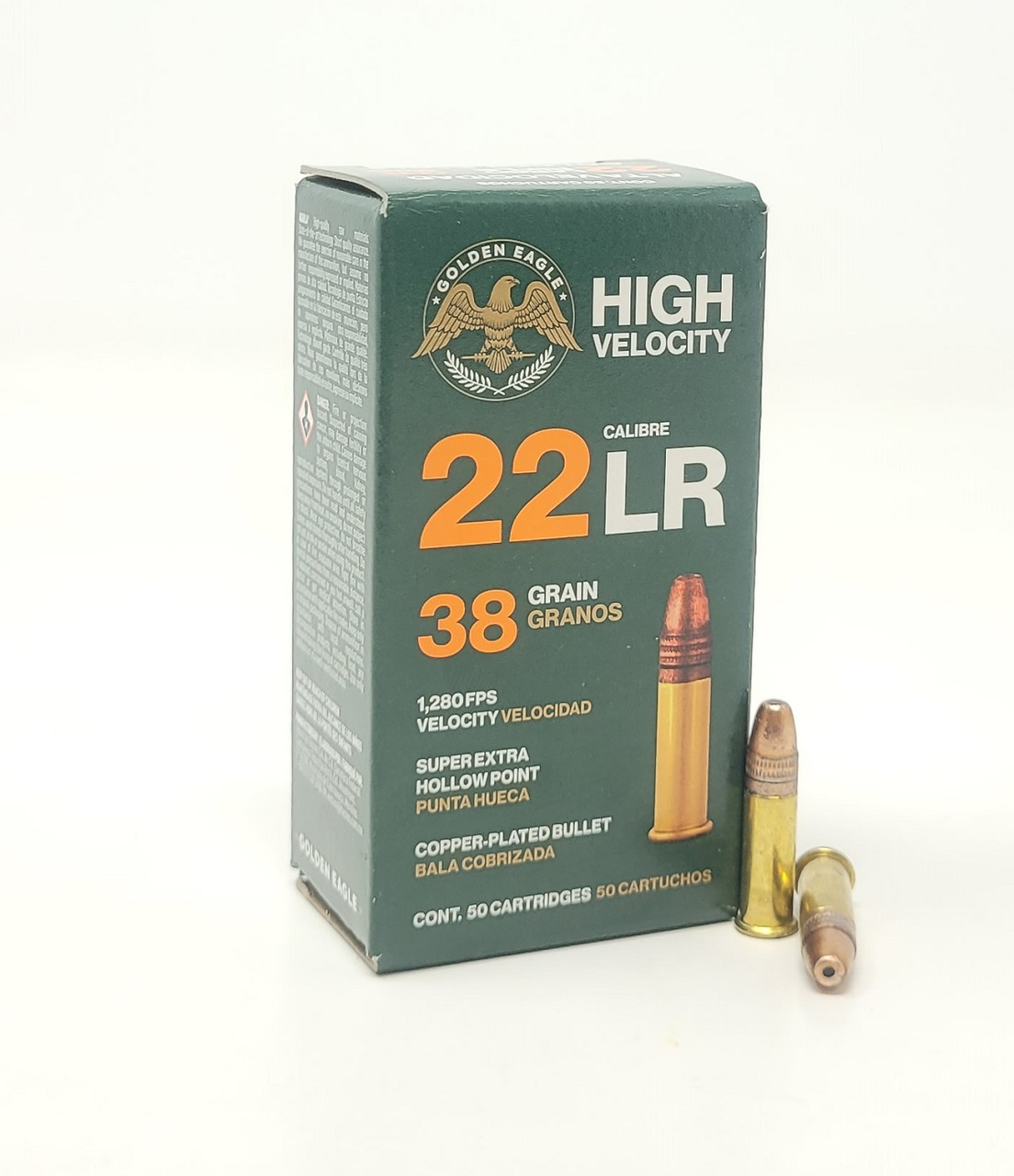 CARTUCHO MARCA GOLDEN EAGLE CALIBRE .22LR ALTA VELOCIDAD COBRIZADO HP 38 GRS LOTE 17HW15022