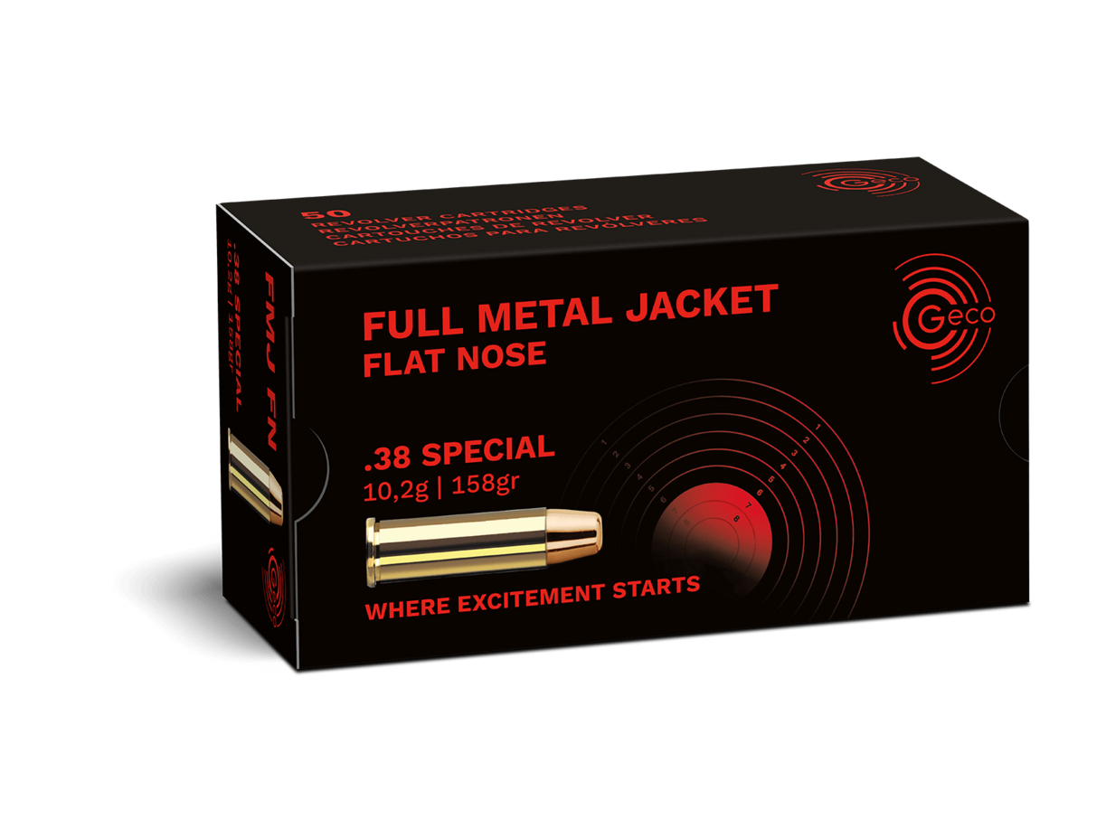 CARTUCHO MARCA GECO CALIBRE 38 ESPECIAL FMJFP FLAT NOSE 10,2G S/L