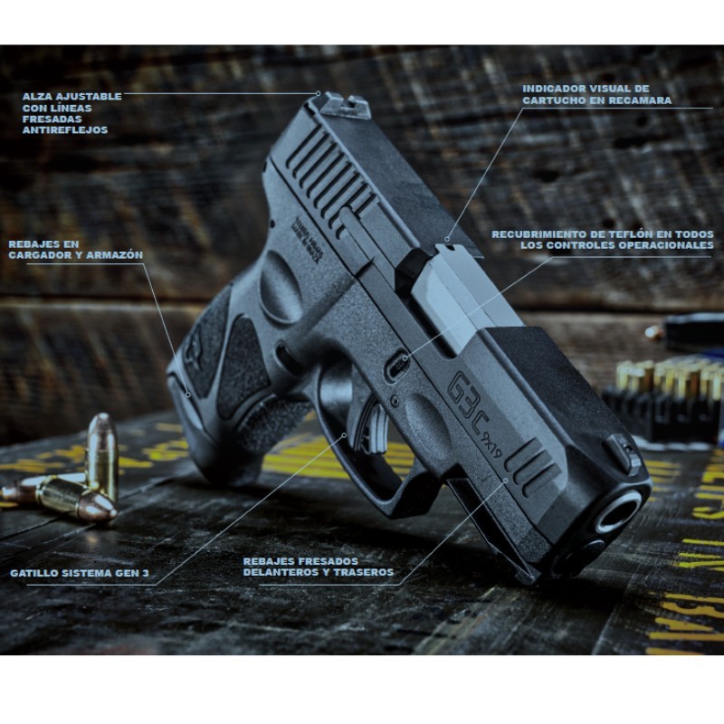 PISTOLA MARCA TAURUS MODELO G3C CALIBRE 9X19 LARGO DE CAÑON 83MM